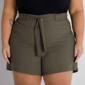 Shorts com Amarração de Linho Plus Size Patricia Foster Mais Verde