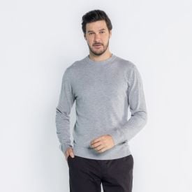 Suéter Masculino De Tricot Gola Redonda Marc Alain  Cinza Mescla