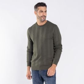 Suéter Masculino Em Tricot Trançado Marc Alain Verde