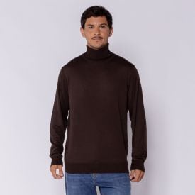 Suéter Masculino Gola Alta Em Tricot Thing Marrom