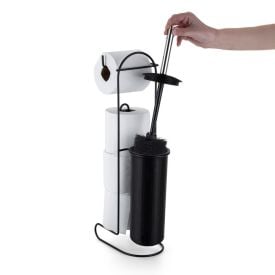 Suporte Para Papel Higiênico Com Escova Sanitária Black Arthi - Aço