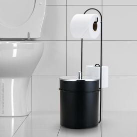 Suporte Porta Papel Higiênico De Chão Com Lixeira Black Arthi - Black