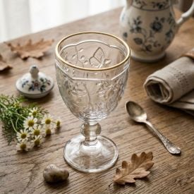 Taça de Água Borboletas com Filete Dourado Lyor - 320ml