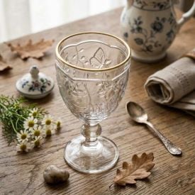 Taça de Água Borboletas com Filete Dourado Lyor - 320ml