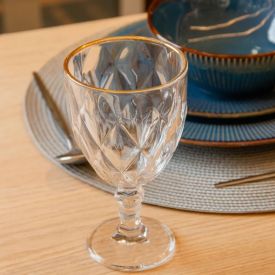 Taça de Água com Filete Dourado Diamond Lyor 330Ml - Vidro