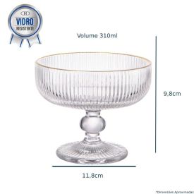 Taça De Sobremesa Filete Dourado Cameratta 310Ml - Transparente
