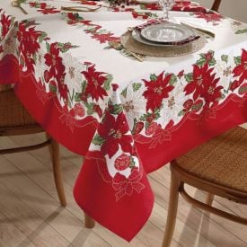 Toalha De Mesa Natal 1,40X2,10 M Döhler - Flores de Natal Vermelhas