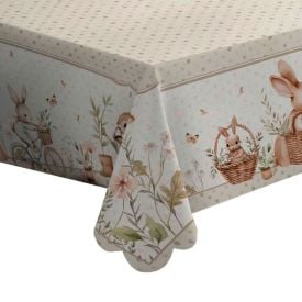 Toalha de Mesa P&aacute;scoa Estampada 1,40X1,40 m Havan Casa - Coelho Jardim Bege