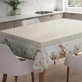 Toalha de Mesa Páscoa Estampada 1,40 X 2,10M Havan Casa - Coelho Jardim Bege