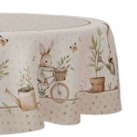 Toalha de Mesa Redonda de P&aacute;scoa Estampada 1,50M Havan Casa - Coelho Jardim Bege