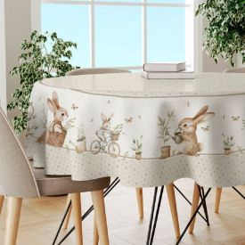 Toalha de Mesa Redonda de P&aacute;scoa Estampada 1,50M Havan Casa - Coelho Jardim Bege