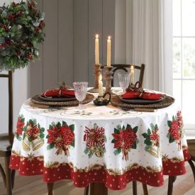 Toalha De Mesa Redonda 1,60 M Natal Döhler - Vermelho e Sinos De Natal