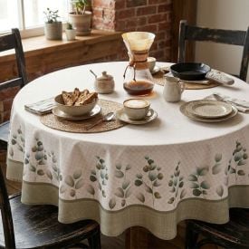 Toalha de Mesa Redonda Clean Renova Dohler - Flores Verde