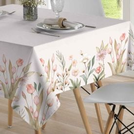 Toalha de Mesa Quadrada 1,80X1,80 m Clean Renova Döhler - Flores Salmão