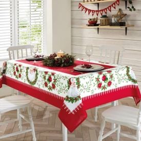 Toalha De Mesa Retangular Natal 1,60X2,50 M Döhler - Cerejas e Papai Noel