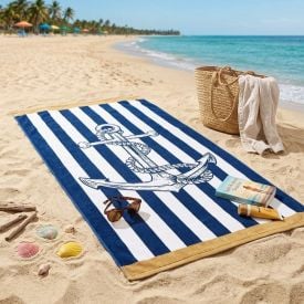 Toalha de Praia Aveludada 100% Algodão Döhler - Branco Náutico