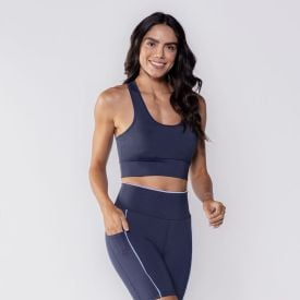 Top Feminino Fitness Nadador Scream Azul Marinho