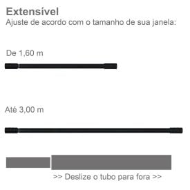 Varão Extensivo 1,60 À 3,00 m Cilindro Evolux - Preto