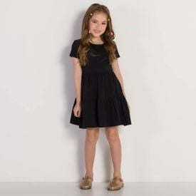 Vestido 4 a 10 anos Malha Babados Marmelada Preto