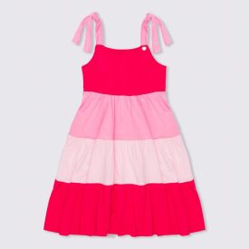 Vestido 4 a 10 Malha Camadas Colors Fakini Vermelho/Rosa/Rosa Bebe