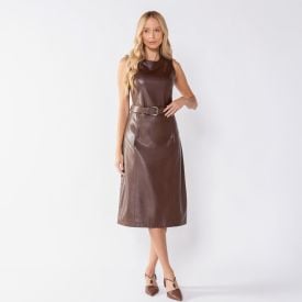 Vestido Feminino De Couro Sintético Patricia Foster Marrom