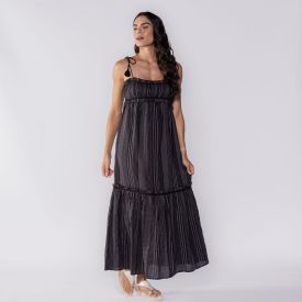 Vestido Feminino Longo Com Alça De Amarrar Patricia Foster Preto