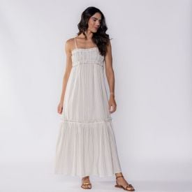 Vestido Feminino Longo Com Alça De Amarrar Patricia Foster Off White