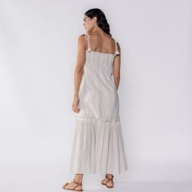 Vestido Feminino Longo Com Al&ccedil;a De Amarrar Patricia Foster Off White