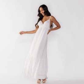 Vestido Feminino Longo De Algodão Boby Blues Off White