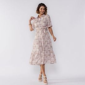 Vestido Feminino Midi De Botões Patricia Foster Estampado Fendi