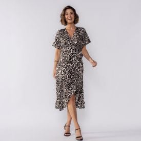 Vestido Feminino Midi Envelope Patricia Foster Onca Preta