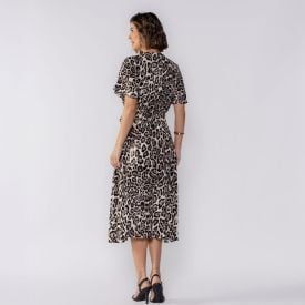Vestido Feminino Midi Envelope Patricia Foster Onca Preta