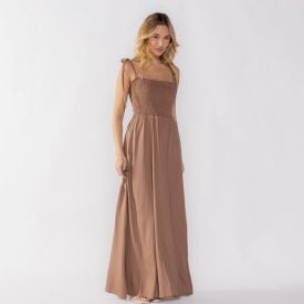 Vestido Longo Feminino Com Alça Ajustável Boby Blues Amendoa