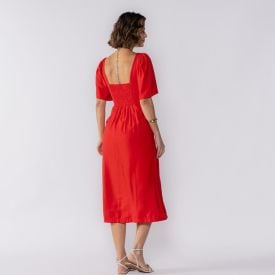 Vestido Midi Com Decote Quadrado Patricia Foster Vermelho