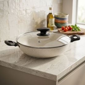 Wok com Tampa de Vidro Loreto Tramontina 28 cm - Bege
