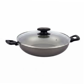 Wok com Tampa de Vidro Loreto Tramontina 28 cm - Grafite