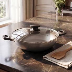 Wok com Tampa de Vidro Loreto Tramontina 28 cm - Grafite