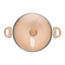 Wok De Indução Alumínio Revestida Cerâmica Com Tampa Lyor 3,8 Litros - Bege