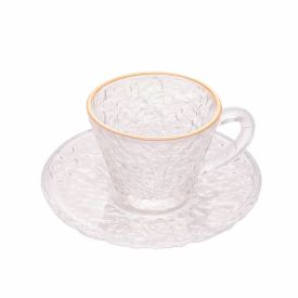 Xícara de Café com Pires Martelado 70Ml Lyor - Filete Dourado