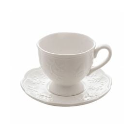 Xícara De Chá Com Pires Lyor De Porcelana Butterfly 200Ml - Branco