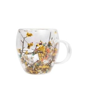 Xícara de Vidro Duplo com Flores Secas Coloridas 250Ml - Majestic