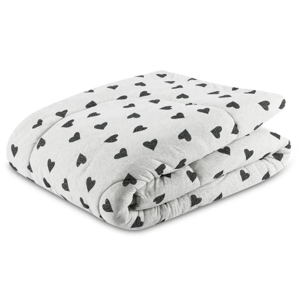 Edredom Queen de Malha Tóquio/Mescla Milano Havan Casa - Corações Cinza