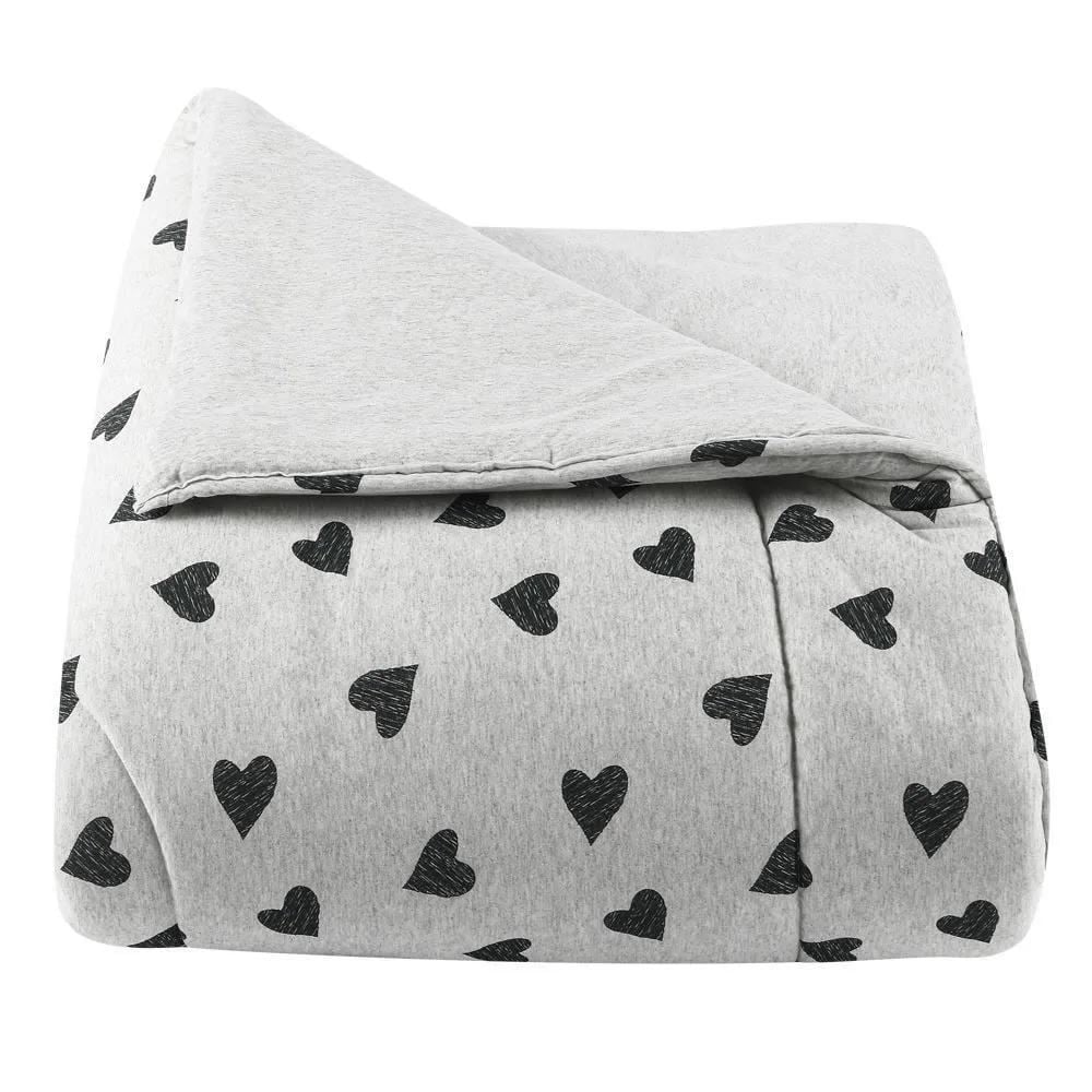 Edredom Queen de Malha Tóquio/Mescla Milano Havan Casa - Corações Cinza