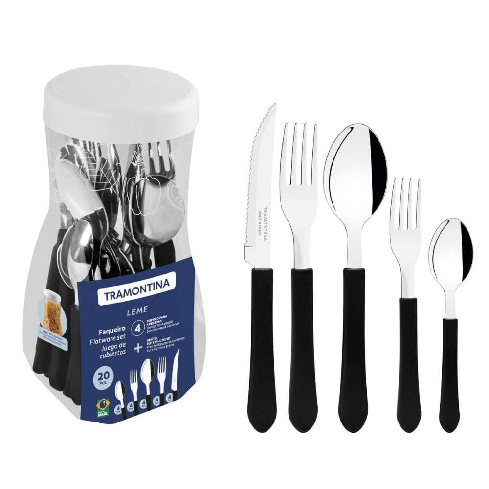 Faqueiro Tramontina Leme Aço Inox 20 Peças - Preto