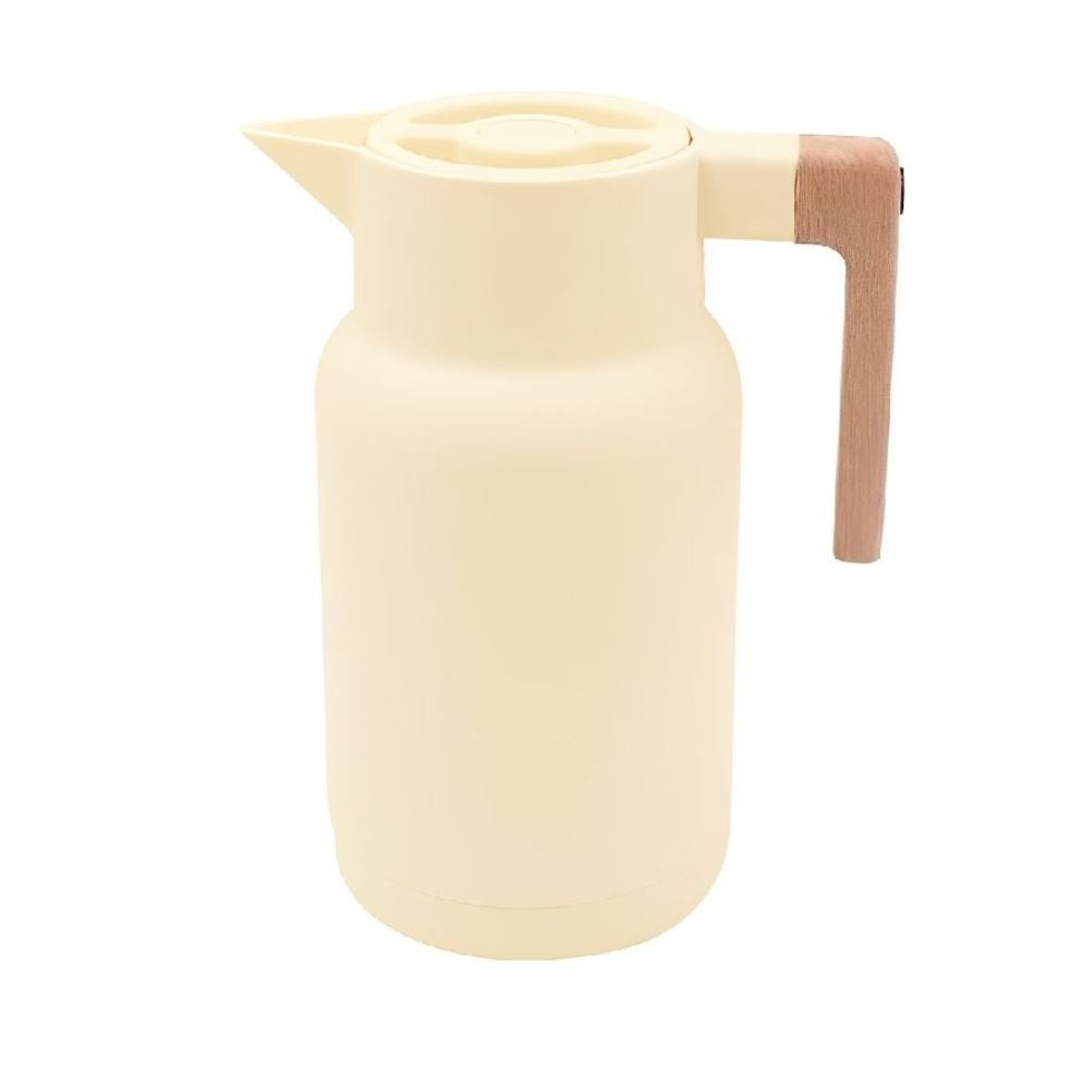 Garrafa Térmica Com Cabo De Madeira Havan Casa 1L - Creme
