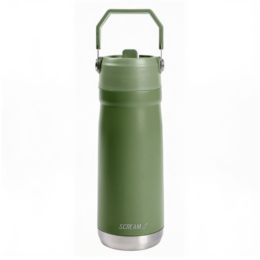 Garrafa Squeeze Térmica com Canudo 650Ml Scream - Verde Escuro