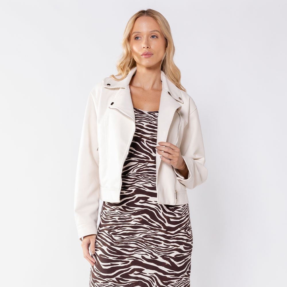 Jaqueta Biker Feminina De Couro Sintético Boby Blues Off White