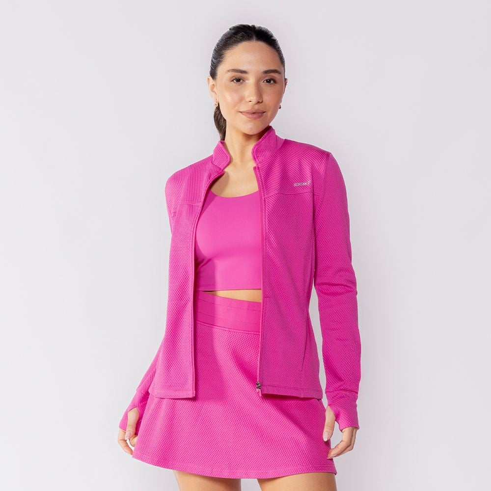 Jaqueta Esportiva Com Textura Waffle Scream Rosa
