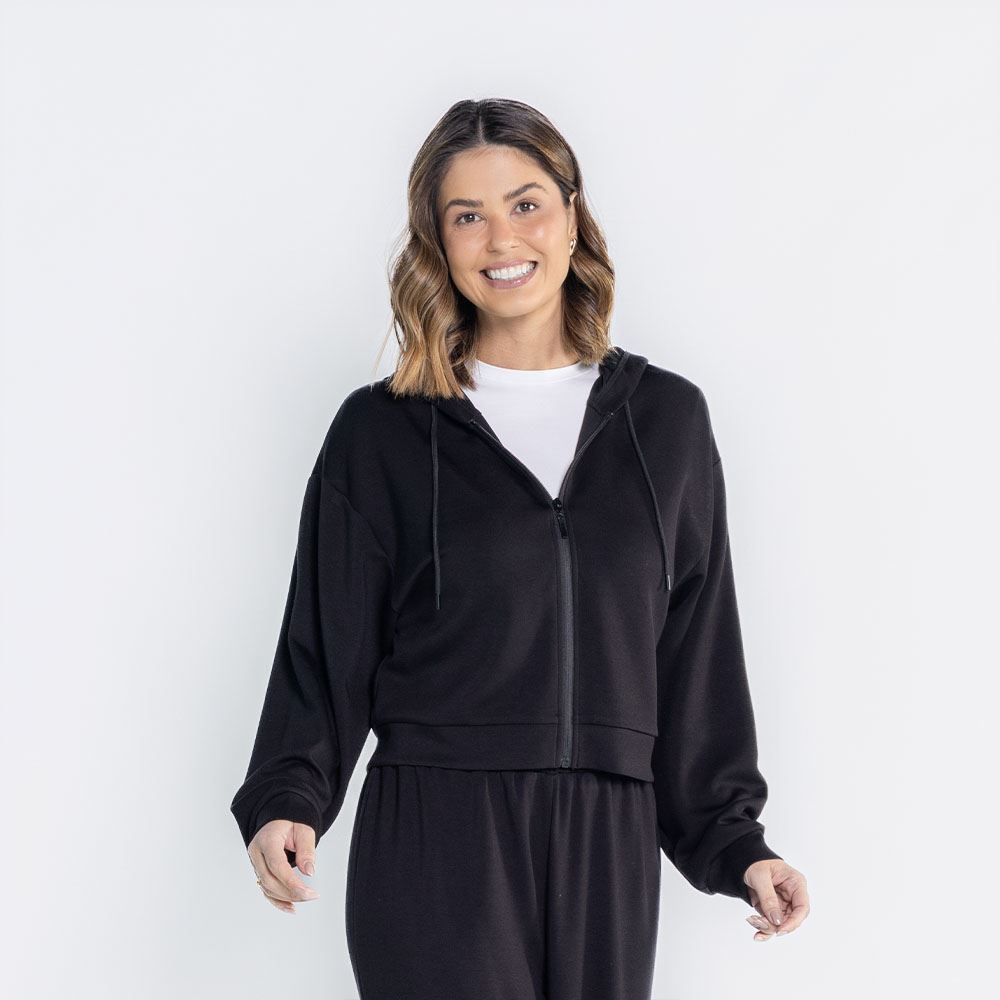Jaqueta Feminina Com Capuz De Malha Viscose Boby Blues Preto