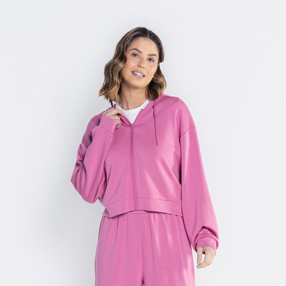 Jaqueta Feminina Com Capuz De Malha Viscose Boby Blues Rosa Cha